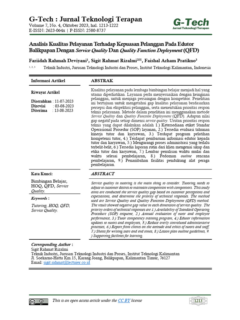 G-Tech: Jurnal Teknologi Terapan | PDF