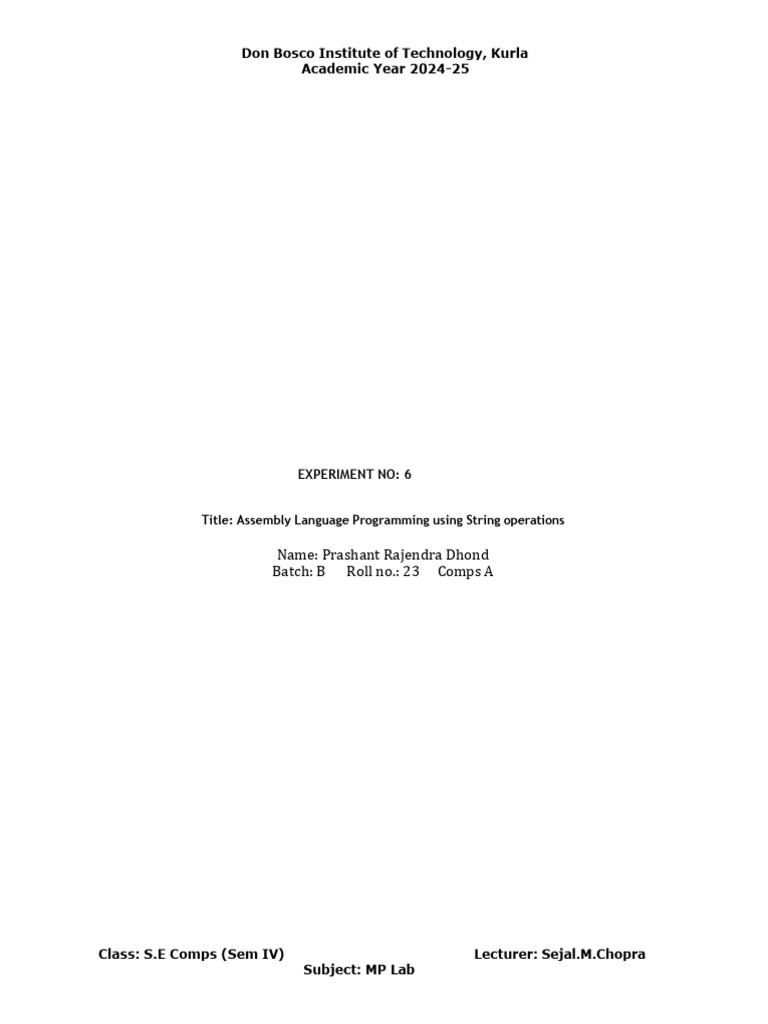 Exp6 Dhruvin 14 A | PDF | String (Computer Science) | Assembly Language