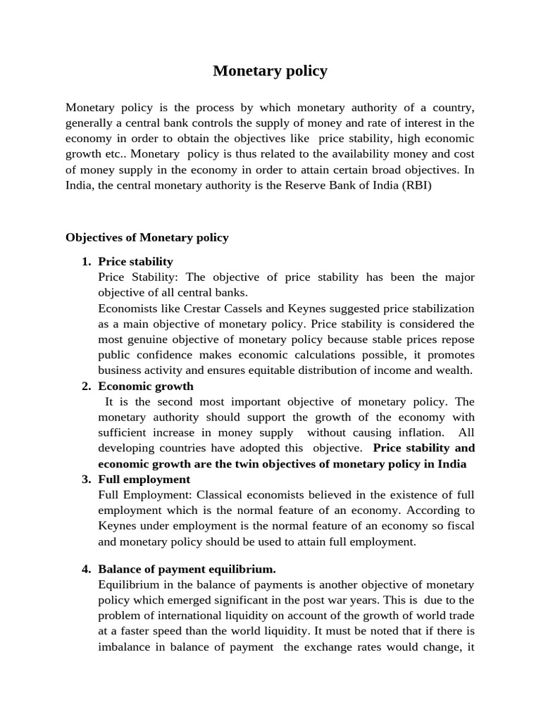 Monetary Policy Objectives and Instruments | PDF | Open Market ...