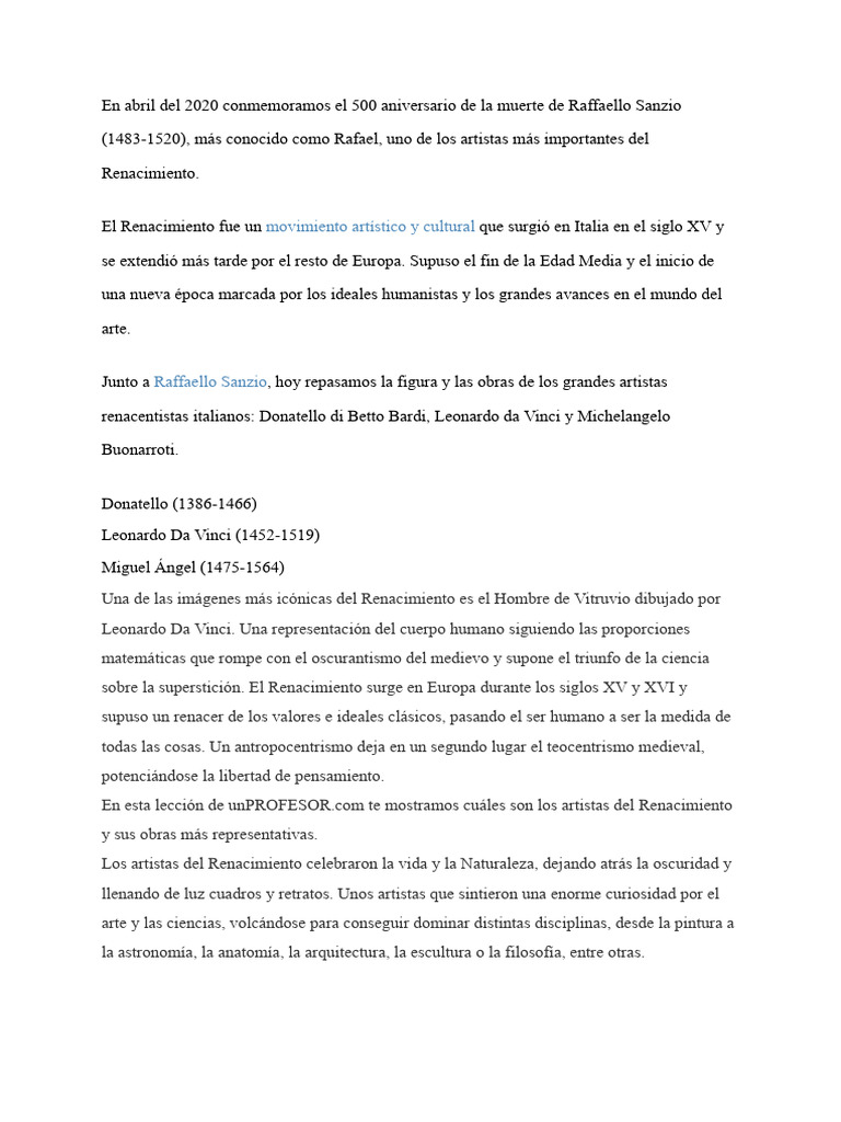 Artistas del Renacimiento Italiano | PDF | Renacimiento | Miguel Ángel