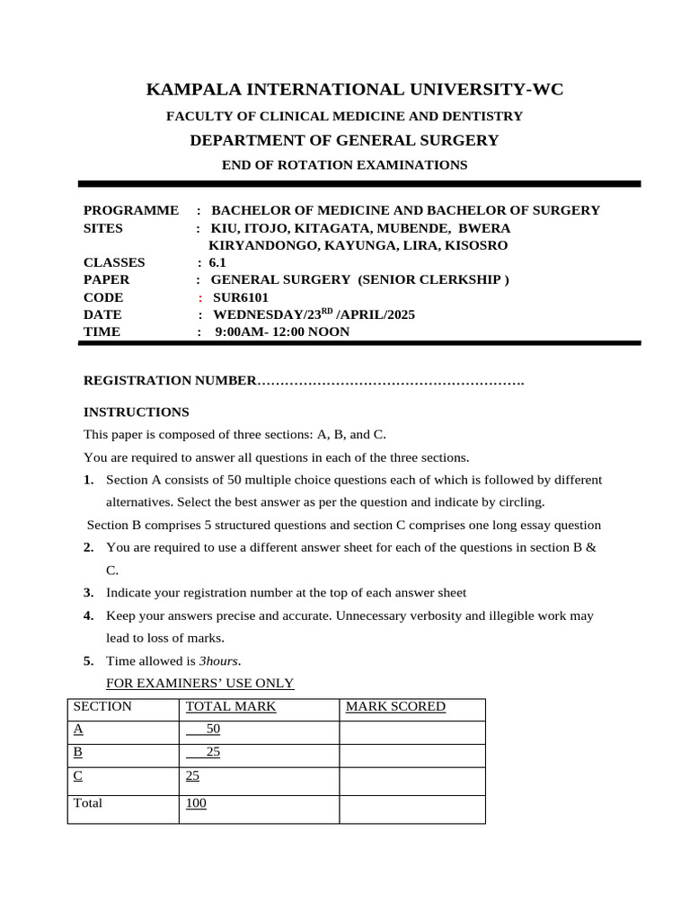 General Surgery Exam Paper for MBBS Students | PDF
