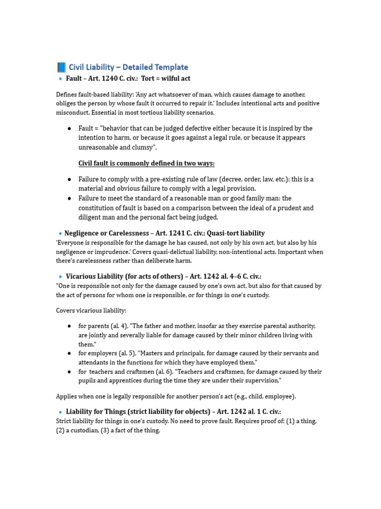 Overview of Civil Liability Principles | PDF | Legal Liability | Tort