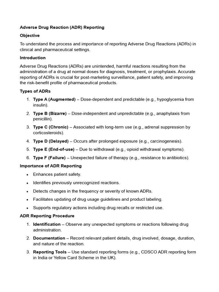 Adverse Drug Reaction (ADR) Reporting | PDF | Pharmacovigilance | Pharmacy