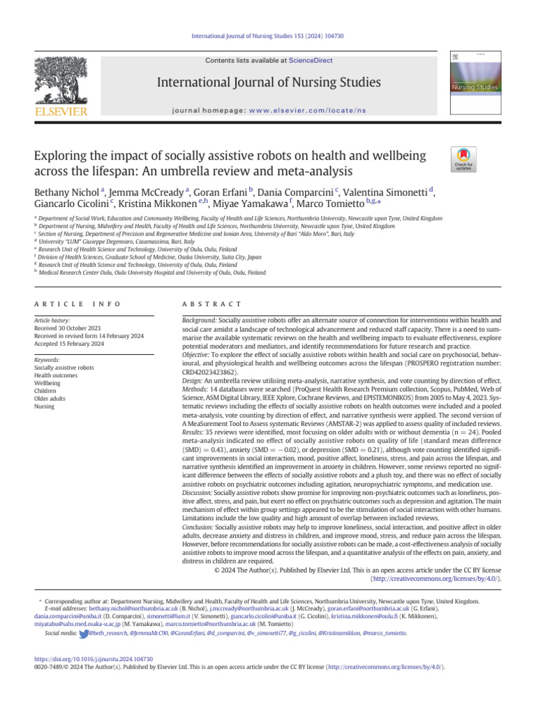 Impact of Socially Assistive Robots on Wellbeing | PDF | Systematic ...