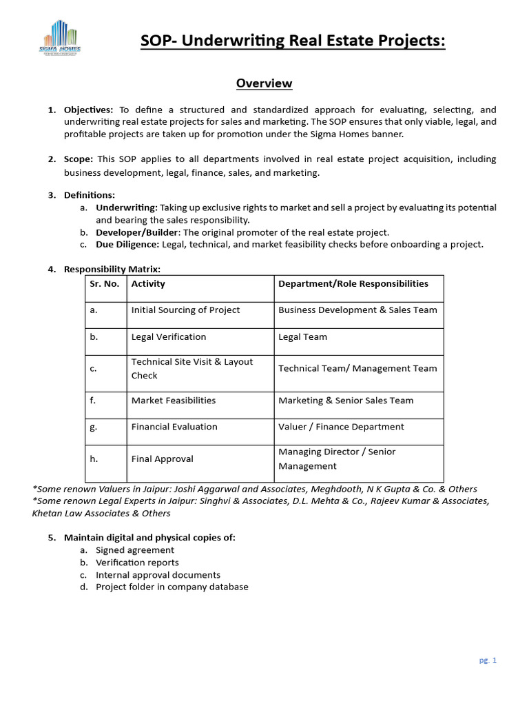 SOP for Underwriting Real Estate Projects | PDF | Marketing | Underwriting