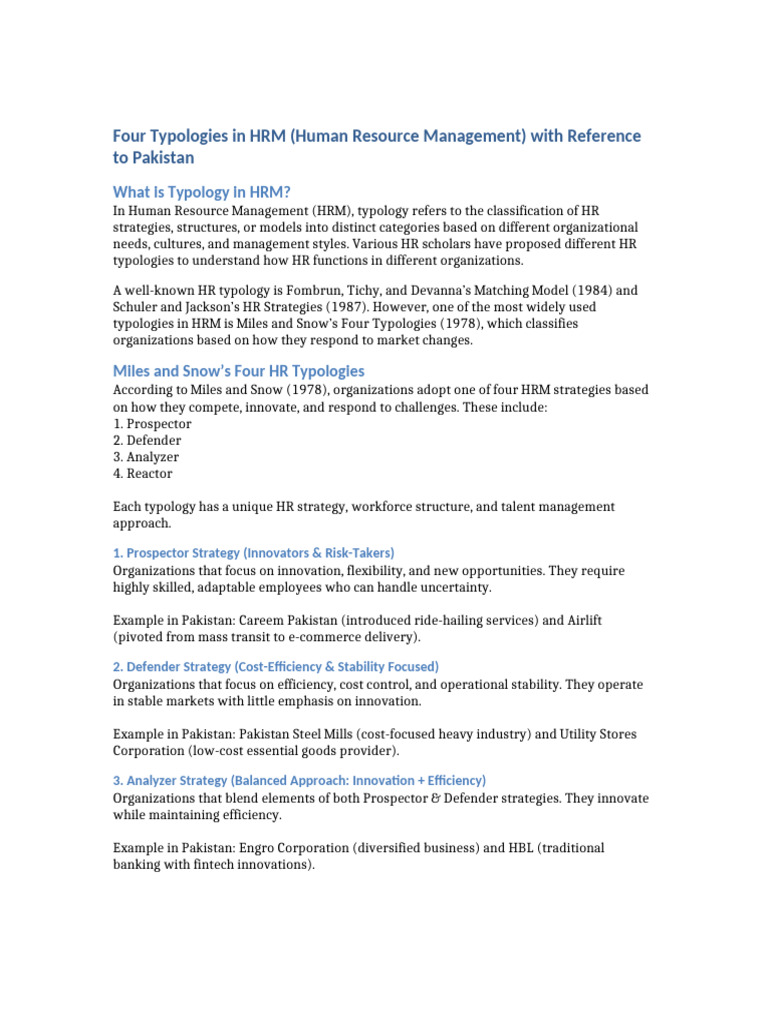 Four Typologies in HRM Pakistan | PDF | Human Resource Management ...