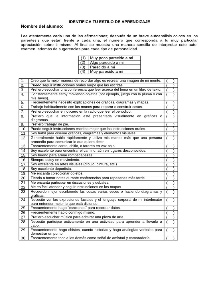 Test de Estilos de Aprendizaje Infantil | PDF | Aprendizaje | Imagen
