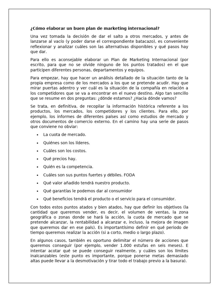 Cómo Elaborar Un Buen Plan de Marketing Internacional | PDF | Marketing ...