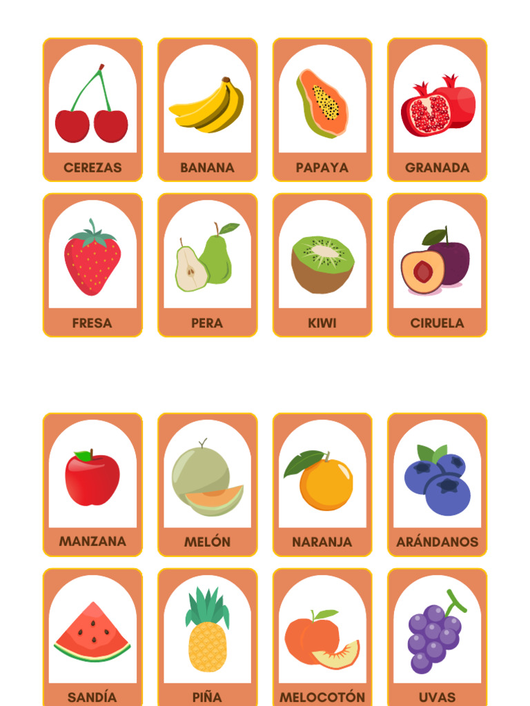 Tarjetas Didácticas de Las Frutas Ilustrativas Multicolores | PDF