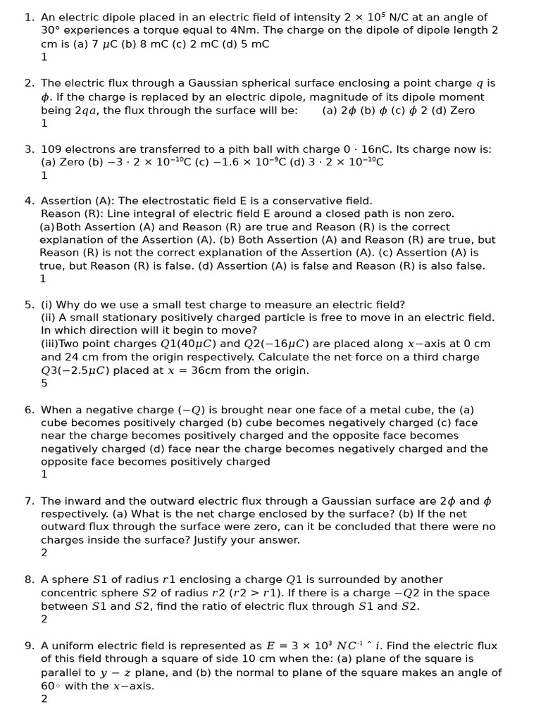 XII An Electric Dipole Placed in An Electric Field of Intensity | PDF ...