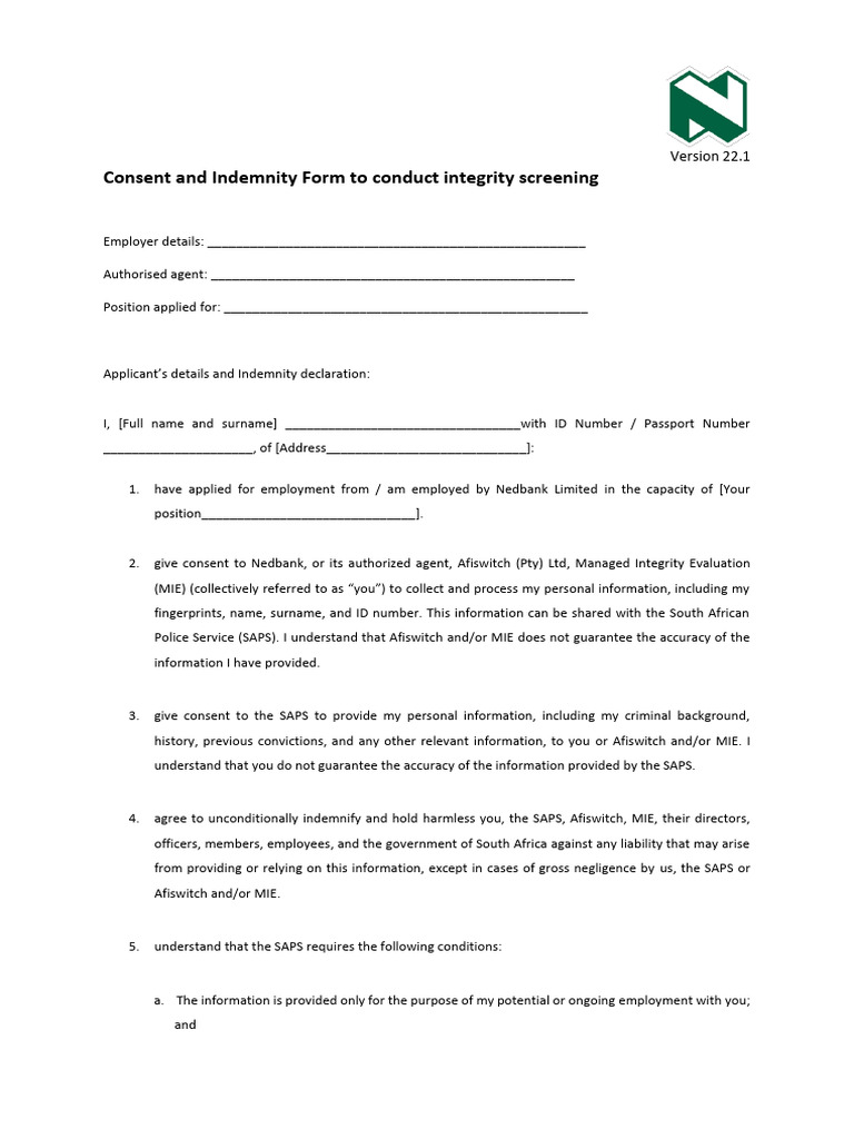 Payroll - Consent and Indemnity Form | PDF | Indemnity | Identity Document