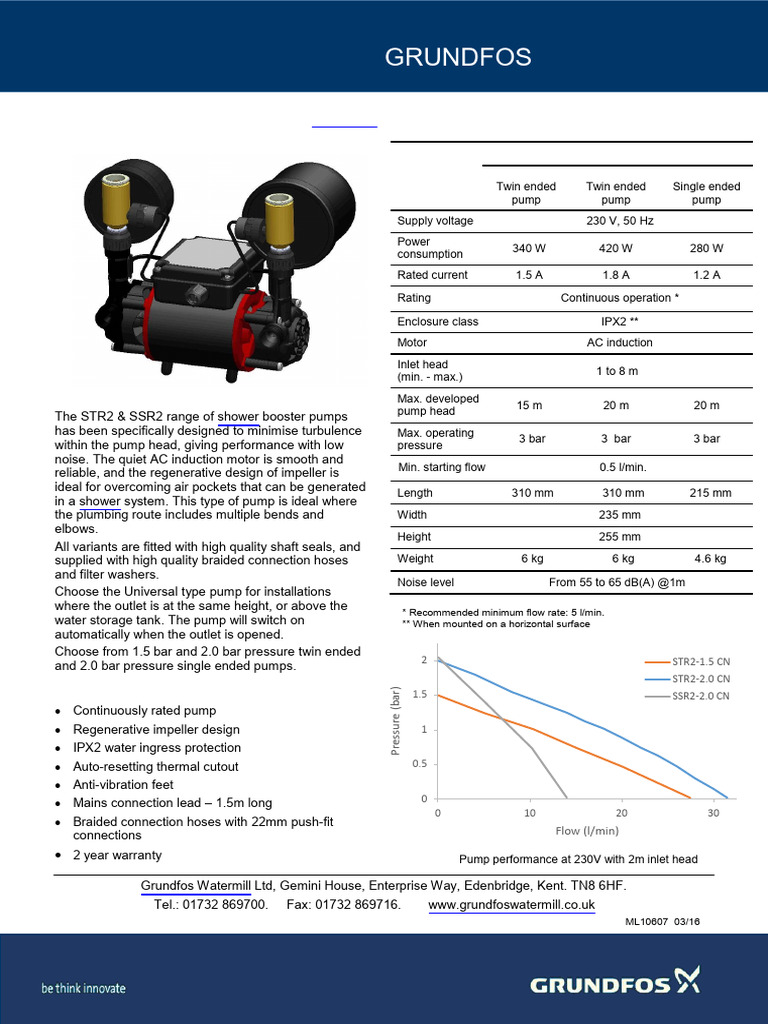 Grundfos STR2 & SSR2 Shower Pumps Guide | PDF | Pump | Alternating Current