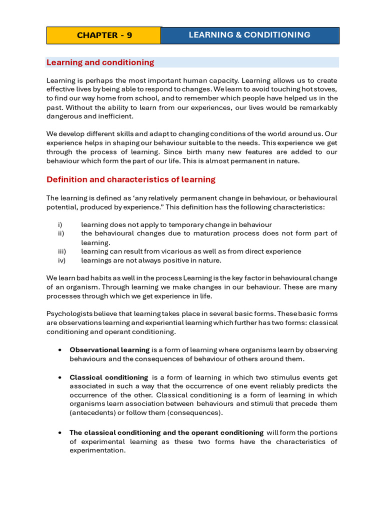 Understanding Learning and Conditioning | PDF | Classical Conditioning ...