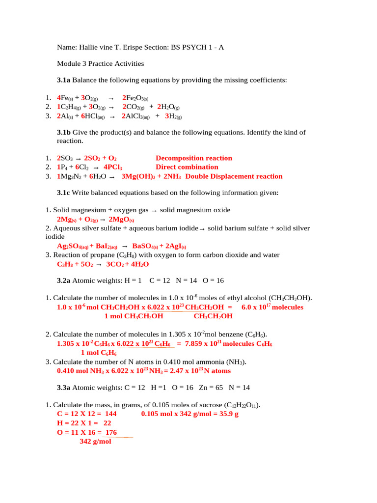 Chemical Reactions and Molar Calculations | PDF | Mole (Unit) | Silicon ...