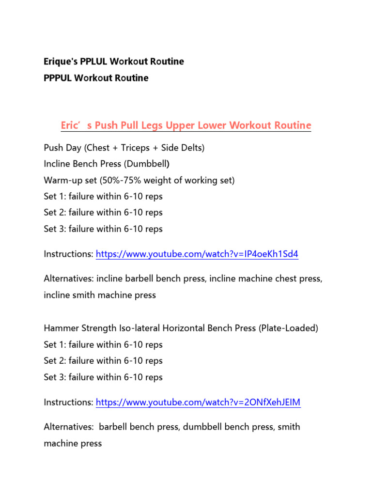 Erique's PPLUL Workout Guide | PDF | Physical Exercise | Weight Training