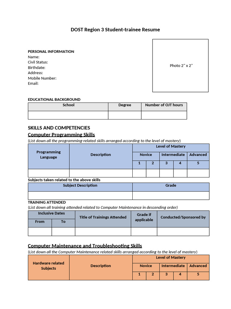 DOST Region 3 Student-Trainee Resume | PDF | Cyberspace | Computer Science