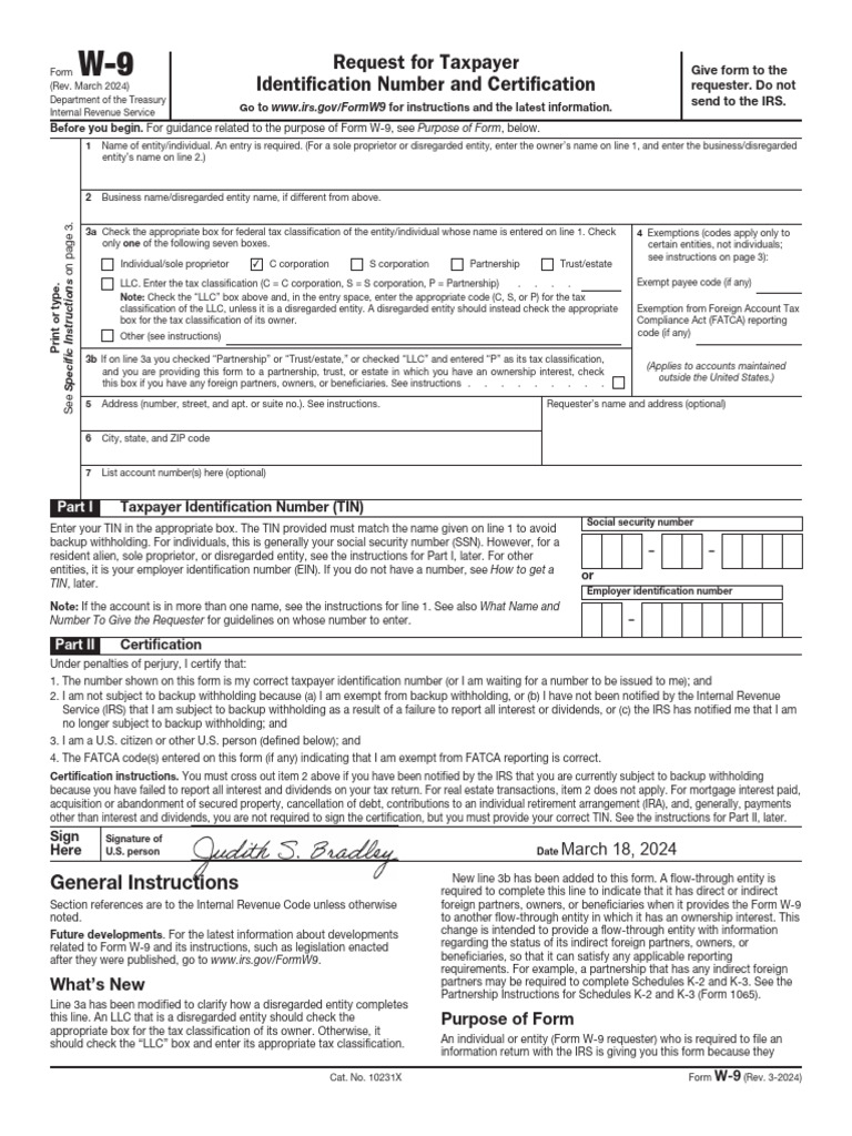 Blank W-9 Form for 2024 | PDF | Limited Liability Company | Individual ...
