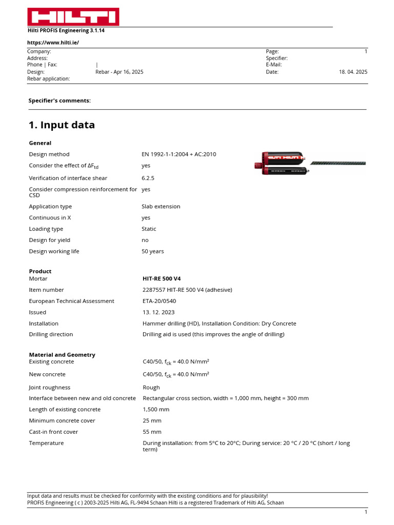 Hilti PROFIS Engineering Design Report | PDF | Strength Of Materials ...