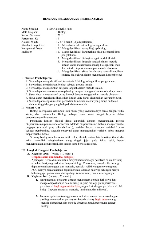 Rpp Biologi Kls X