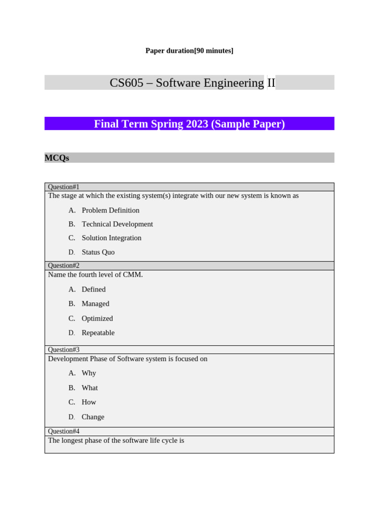 Software Engineering Exam Pattern Analysis | PDF | Software Development ...