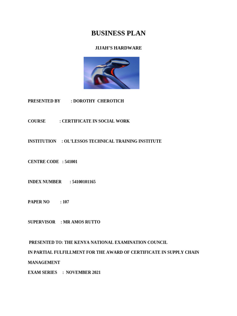 Jijah's Hardware Business Plan Overview | PDF | Banks | Business Economics