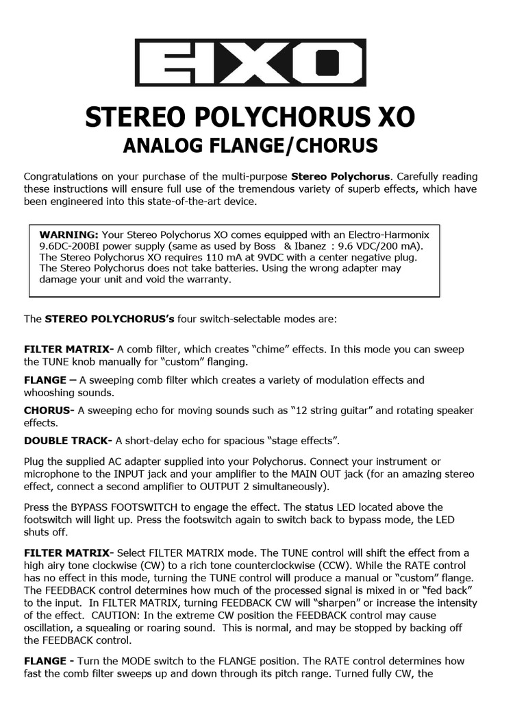 Stereo Polychorus XO User Manual | PDF | Electromagnetic