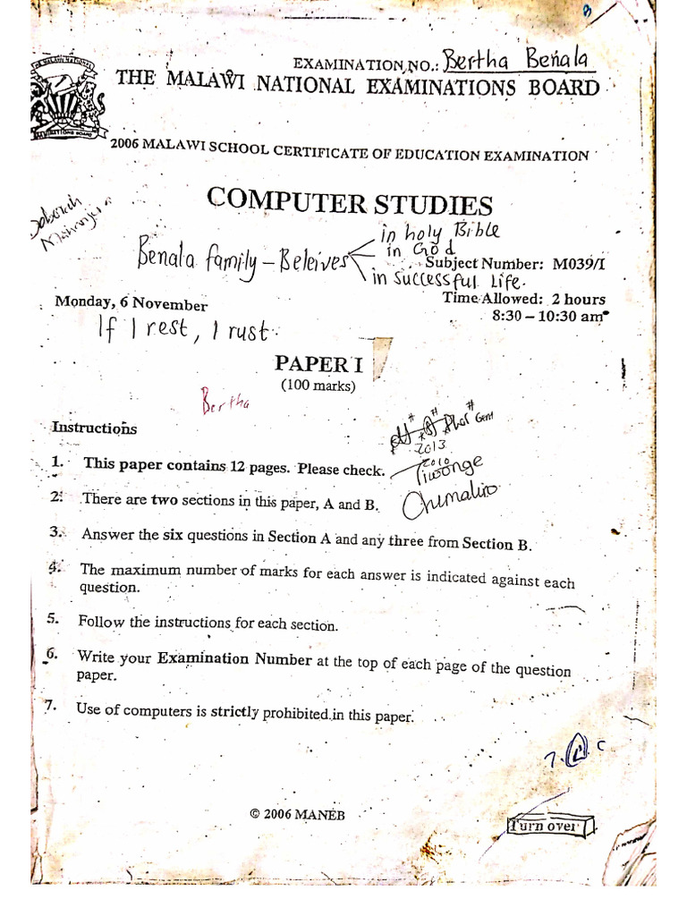 Msce Computer Paper1 2006 | PDF