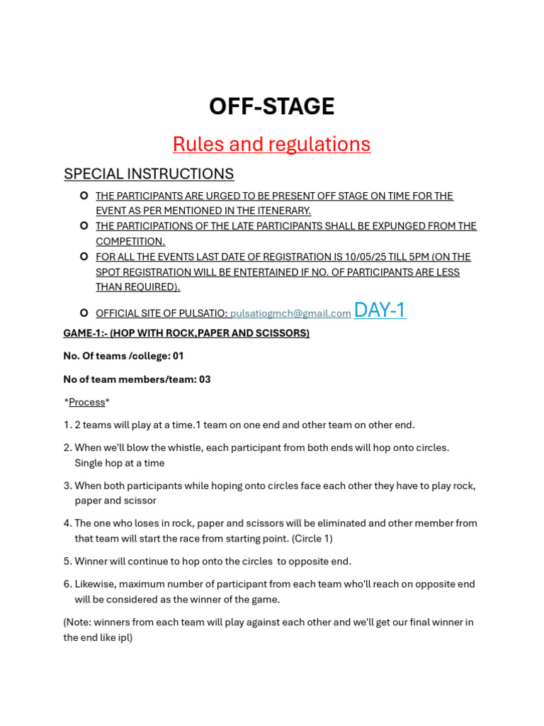Off-Stage Event Rules and Instructions | PDF