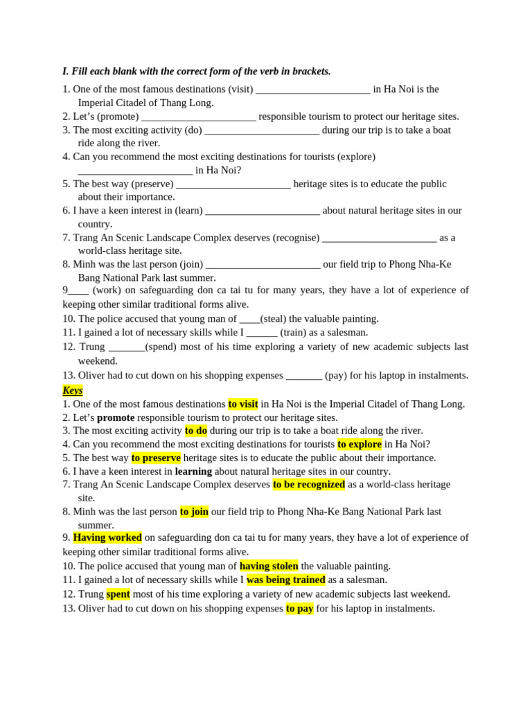 Verb Form Exercises and Sentence Transformations | PDF | Hanoi | Bullying