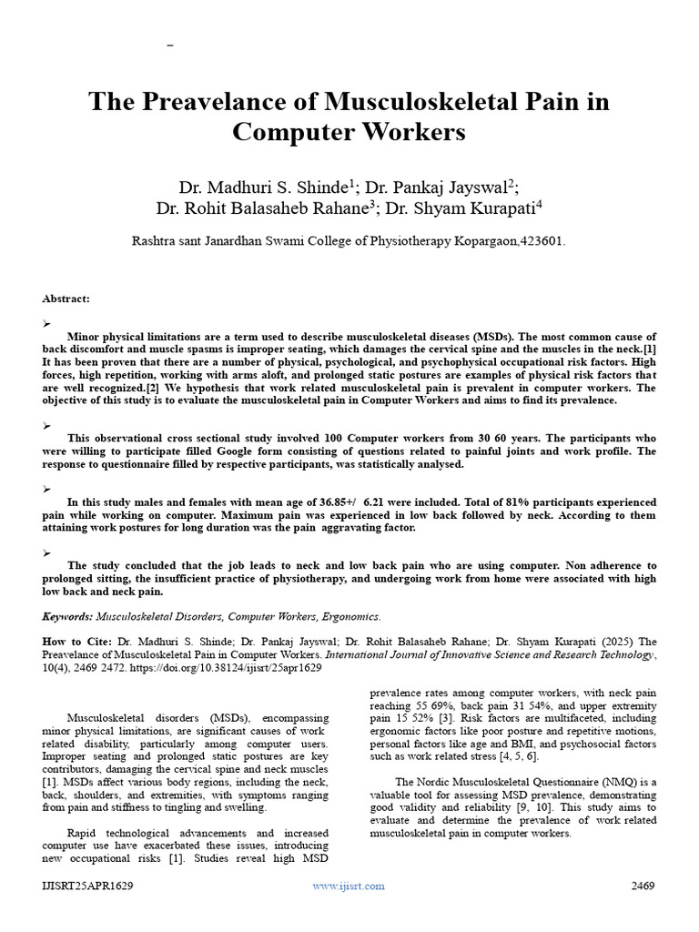 The Preavelance of Musculoskeletal Pain in Computer Workers | PDF ...