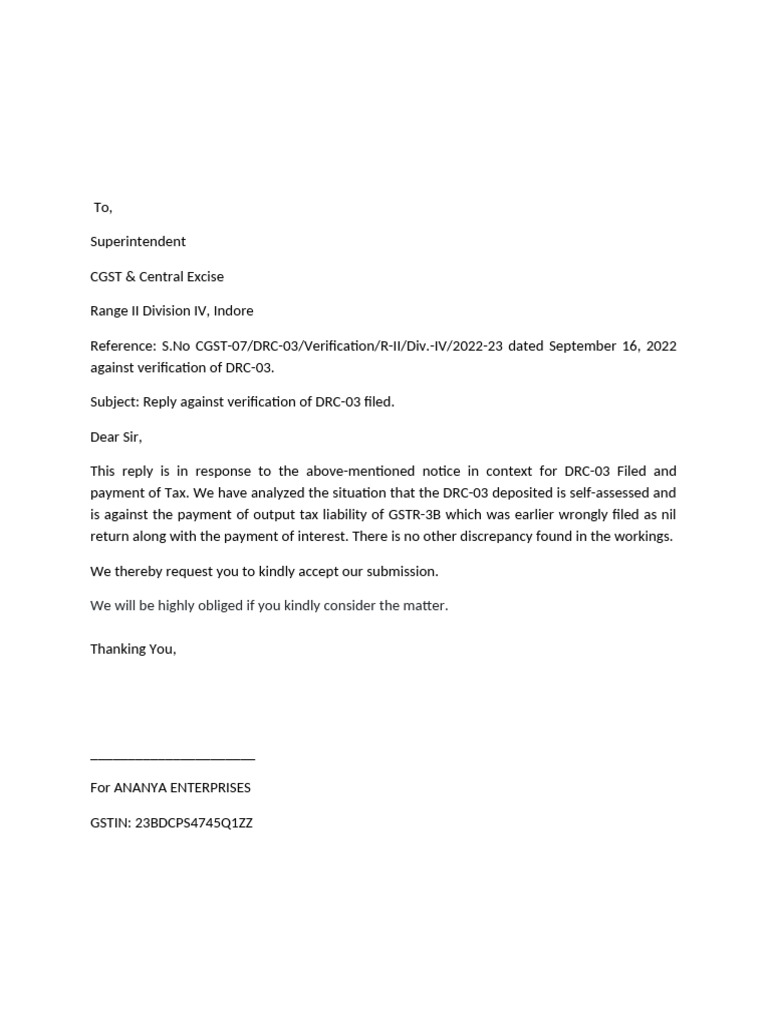 Response to DRC-03 Verification Notice | PDF