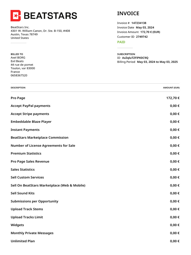 BeatStars Pro Page Invoice Summary | PDF | Online Services | Web 2.0