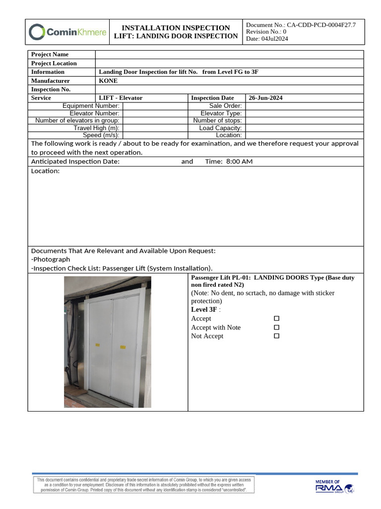 CA CDD PCD 0004F27.7 Landing Door Inspection | PDF | Elevator | Transport