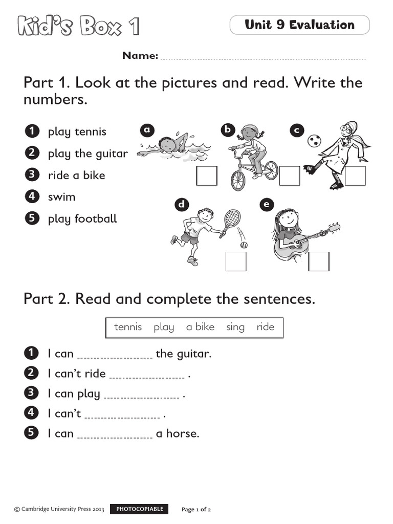 Kid's Box 1 Unit 9-12 Evaluations | PDF