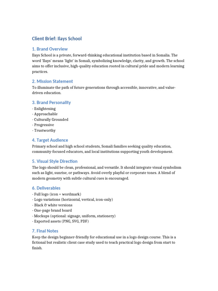 Ilays_School_Client_Brief | PDF