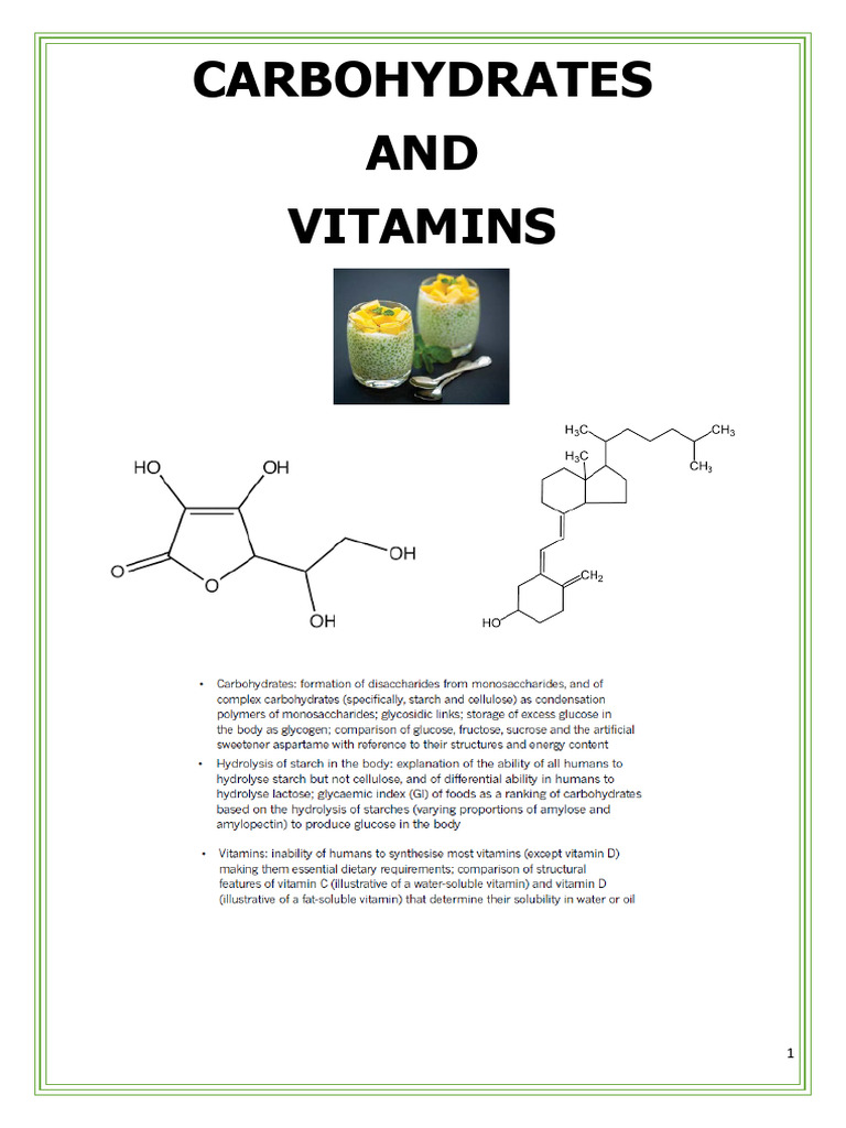 2022 Carbohydrates and Vitamins Student Booklet | PDF | Carbohydrates ...