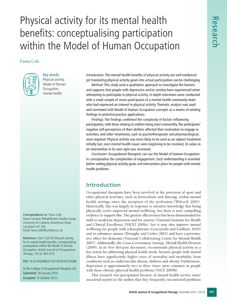 Mental Health Benefits of Physical Activity | PDF | Occupational ...