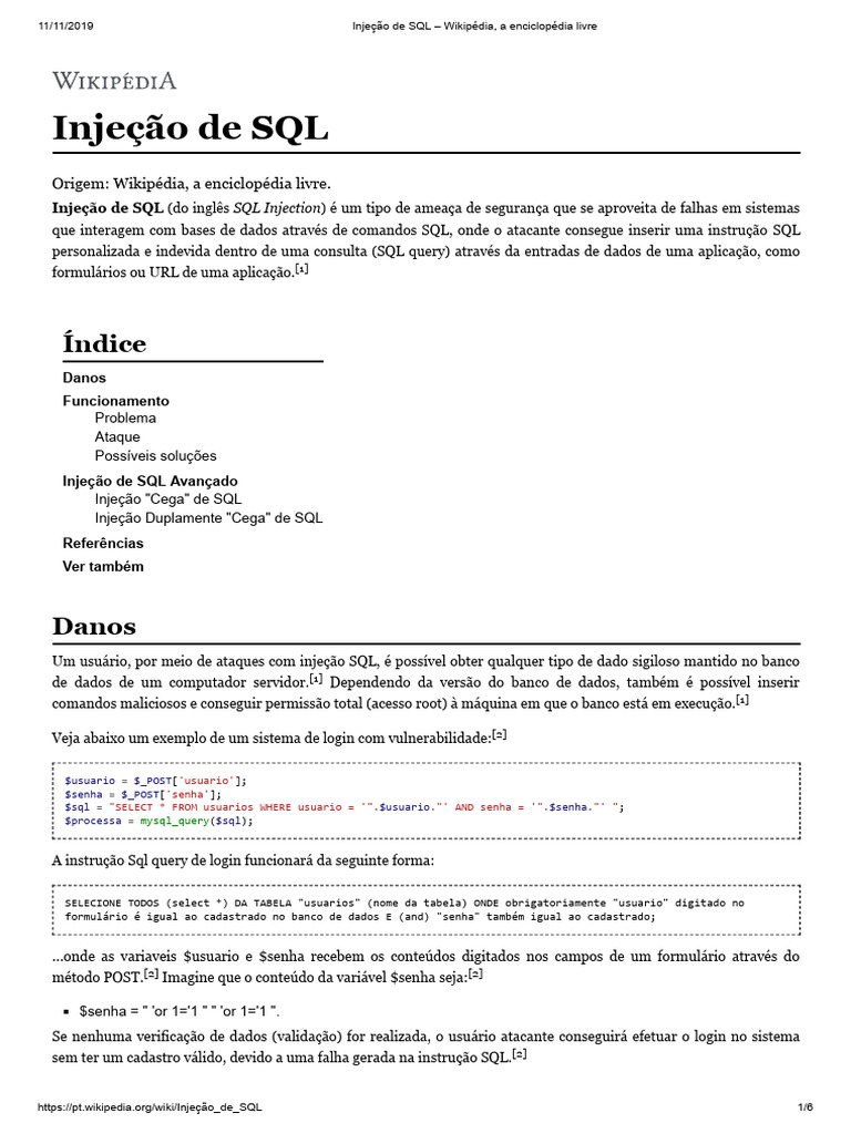 Entenda a Injeção de SQL e Seus Riscos | PDF | SQL | Segurança de ...