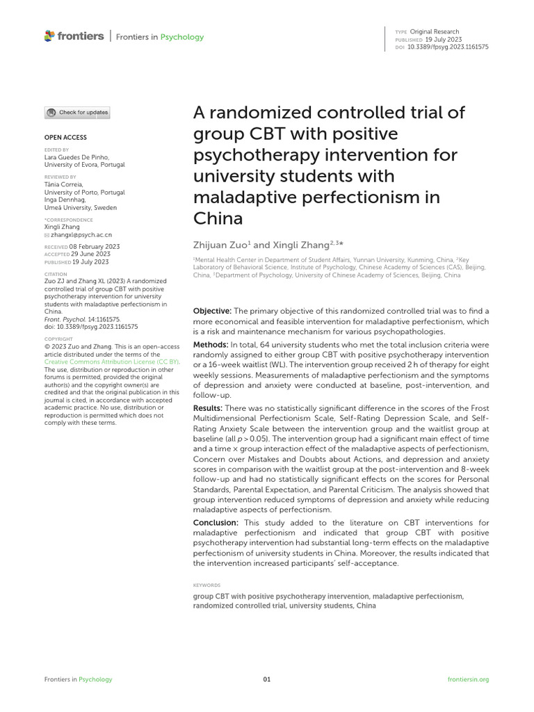 A Randomized Controlled Trial of Group CBT With Positive Psychotherapy ...