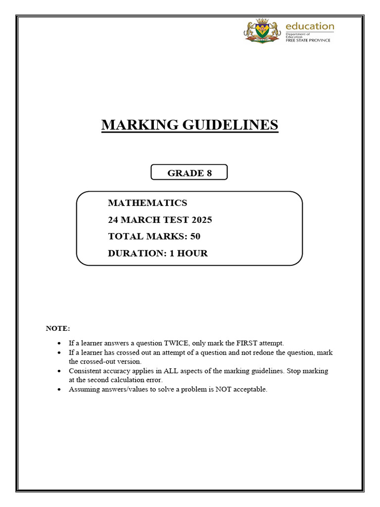 Grade 8 Term 4 Maths Marking Guidelines | PDF | Mathematics