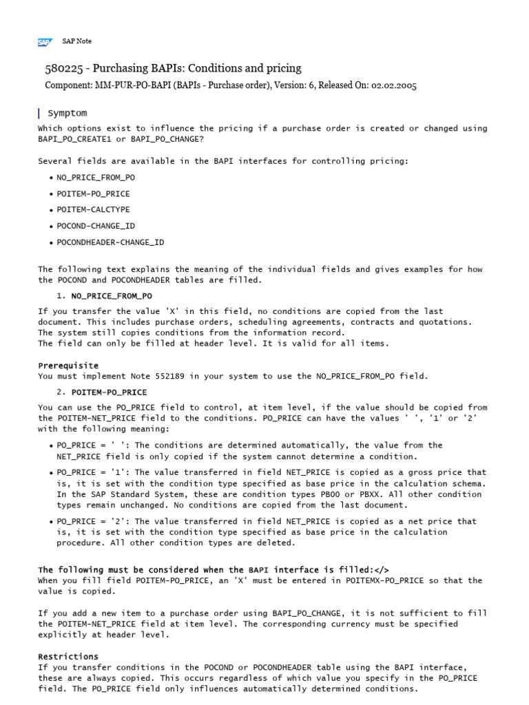 Purchasing BAPIs: Pricing Conditions Guide | PDF | Function ...