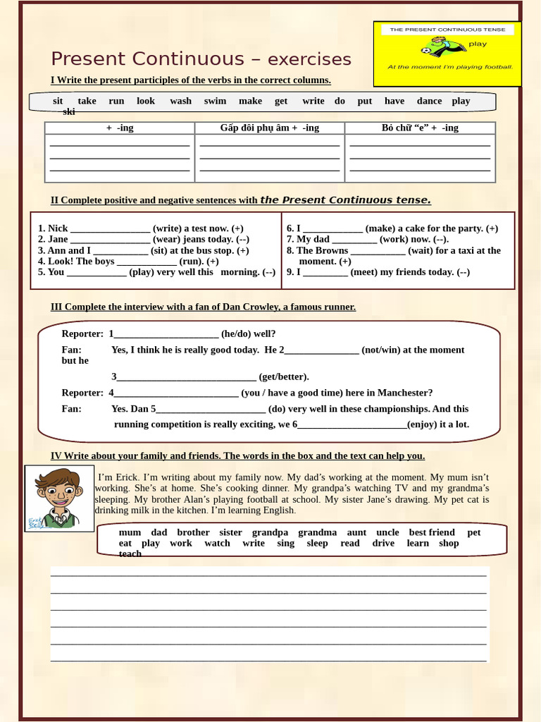 Present Continuous 2 Grammar Drills Writing Creative Writing Tasks ...