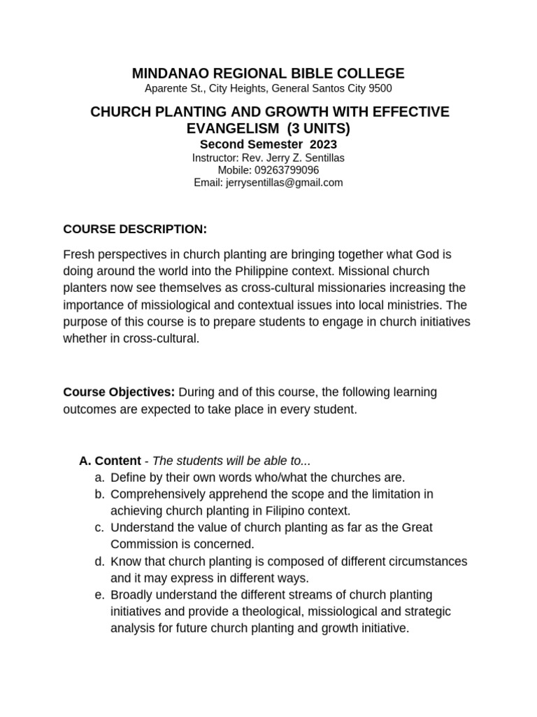 Church Planting & Evangelism Course | PDF | Church Planting | Evidence