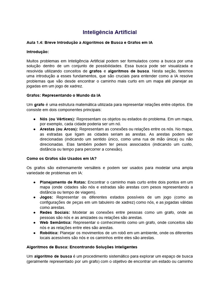 Grafos e Algoritmos em IA | PDF | Teoria dos Gráficos | Inteligência ...