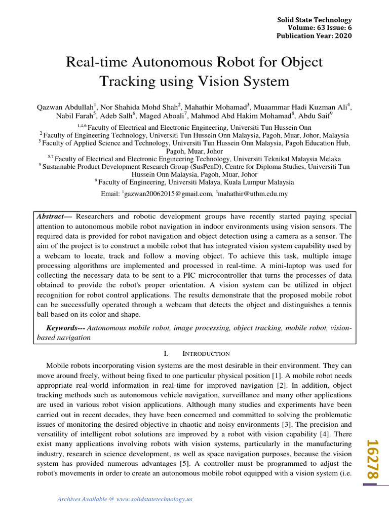 Real-time Object Tracking Robot System | PDF | Computer Vision | Robot