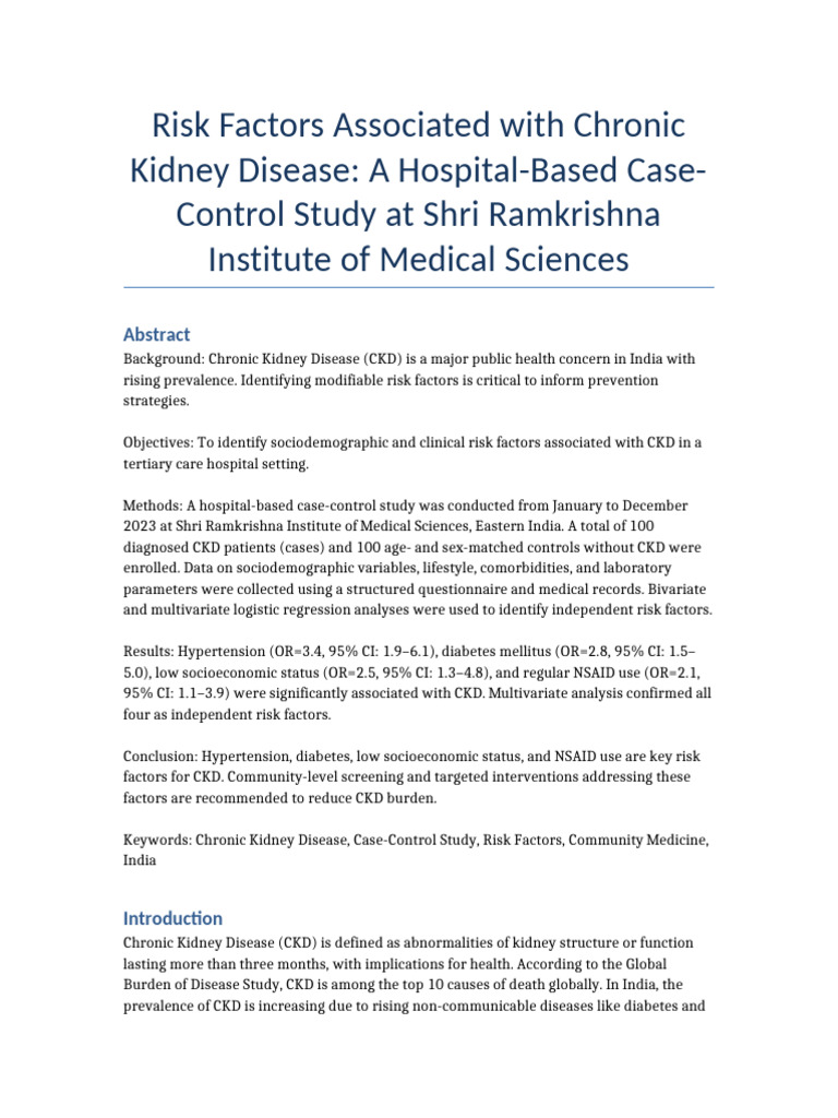 Key Risk Factors for Chronic Kidney Disease | PDF | Chronic Kidney ...