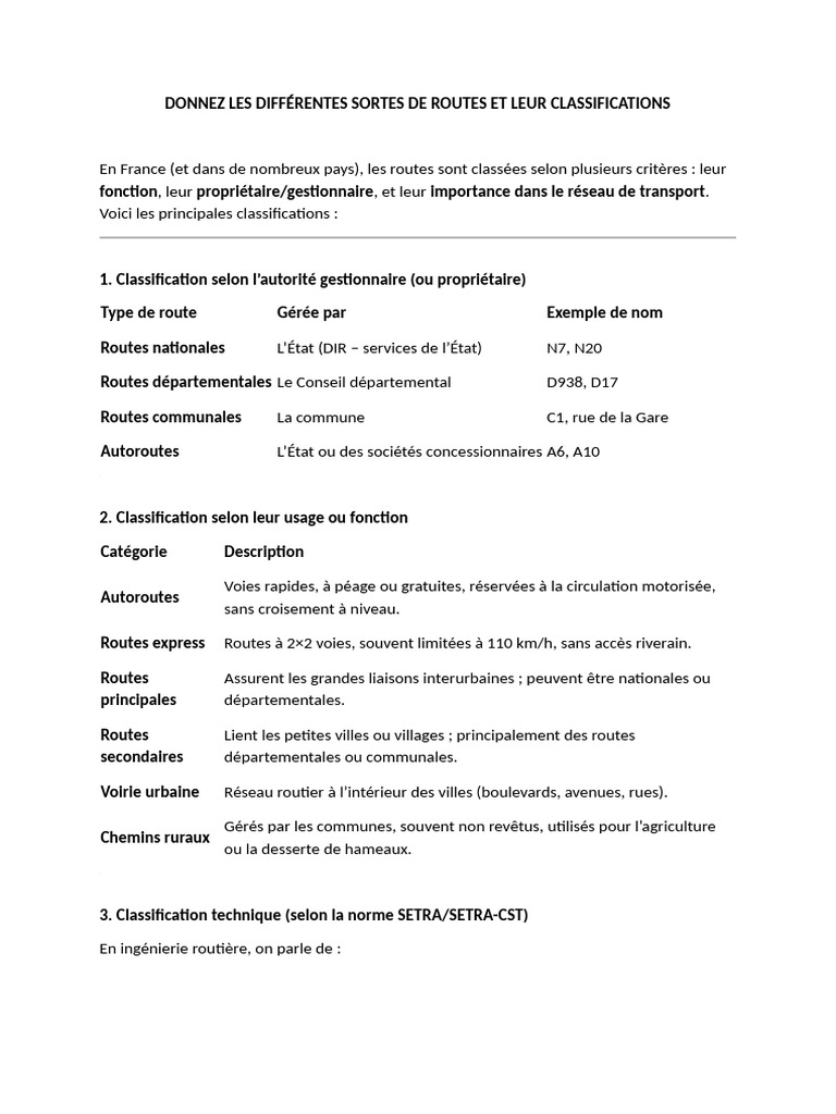 Classification des types de routes en France | PDF