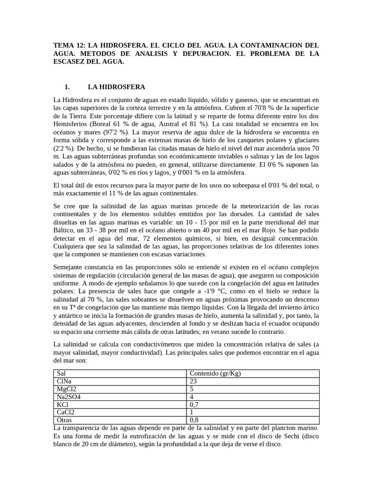 Hidrosfera y Ciclo del Agua: Análisis y Problemas | PDF | Agua | El ...