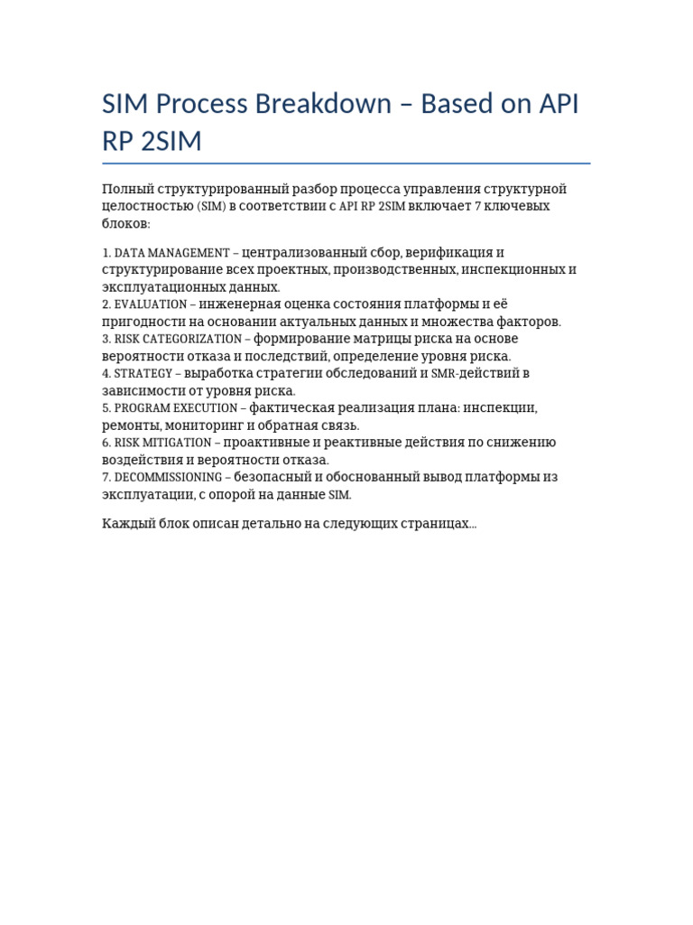 SIM Process API RP 2SIM Full Breakdown | PDF