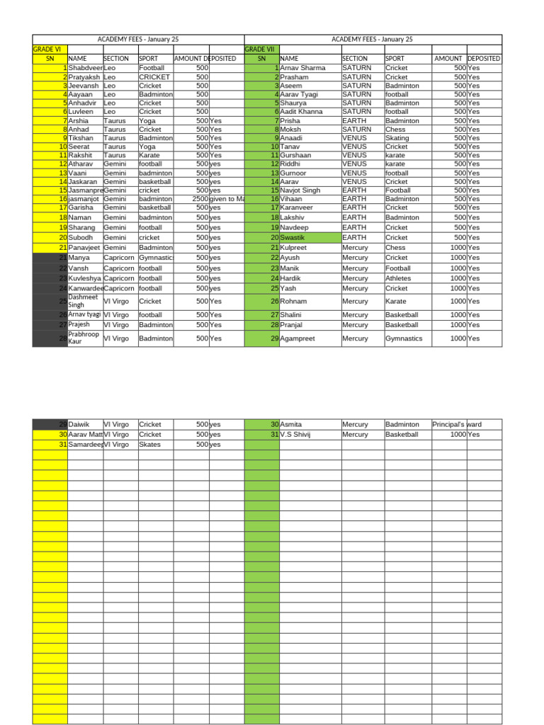 Academy Fees Jan 2025 (6-8) - 3 | PDF | Indoor Sports | Games Of ...